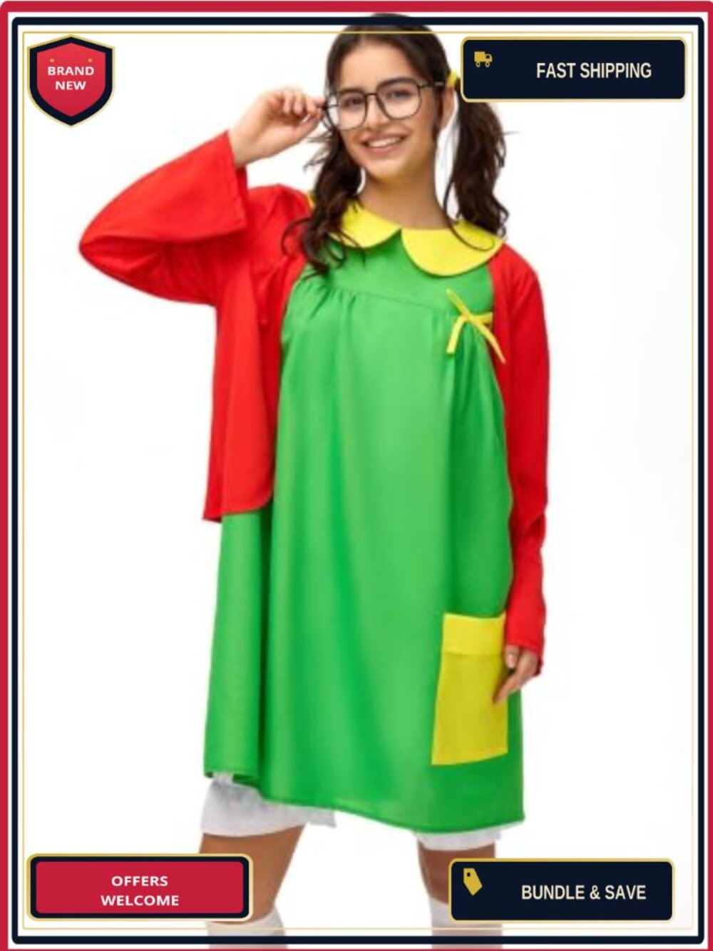 Women's Halloween Costume 6pc Outfit Dress Cardigan Cosplay Party